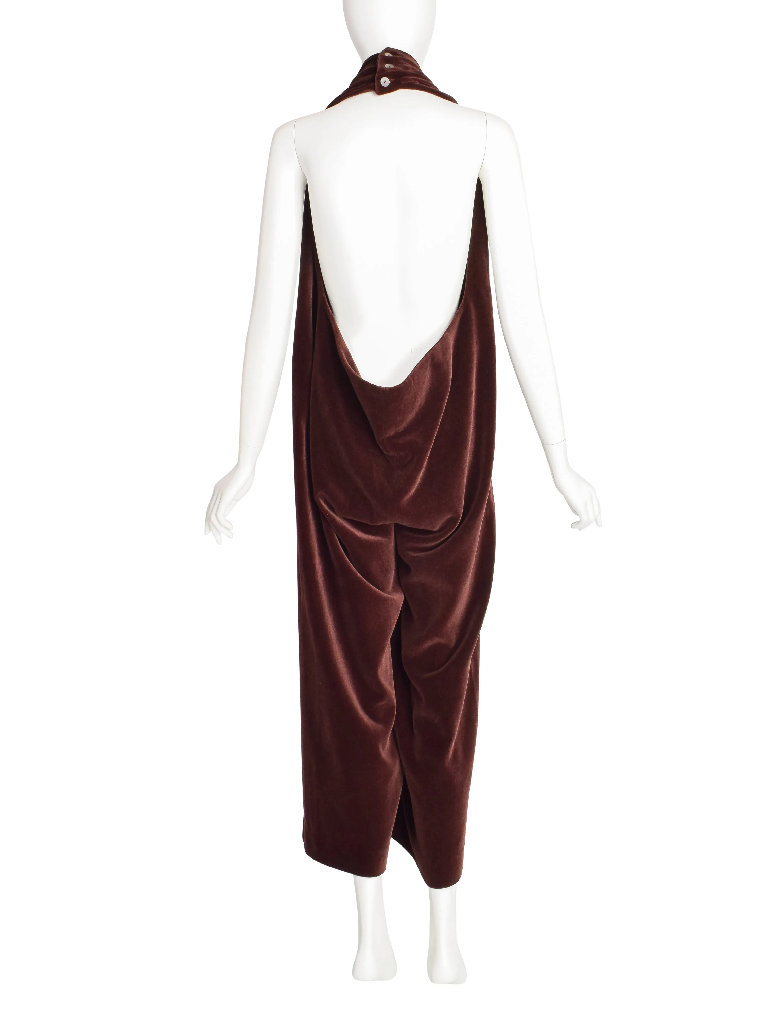 Romeo Gigli Vintage 1989 Oversized Slouchy Brown Velvet Halter Jumpsuit