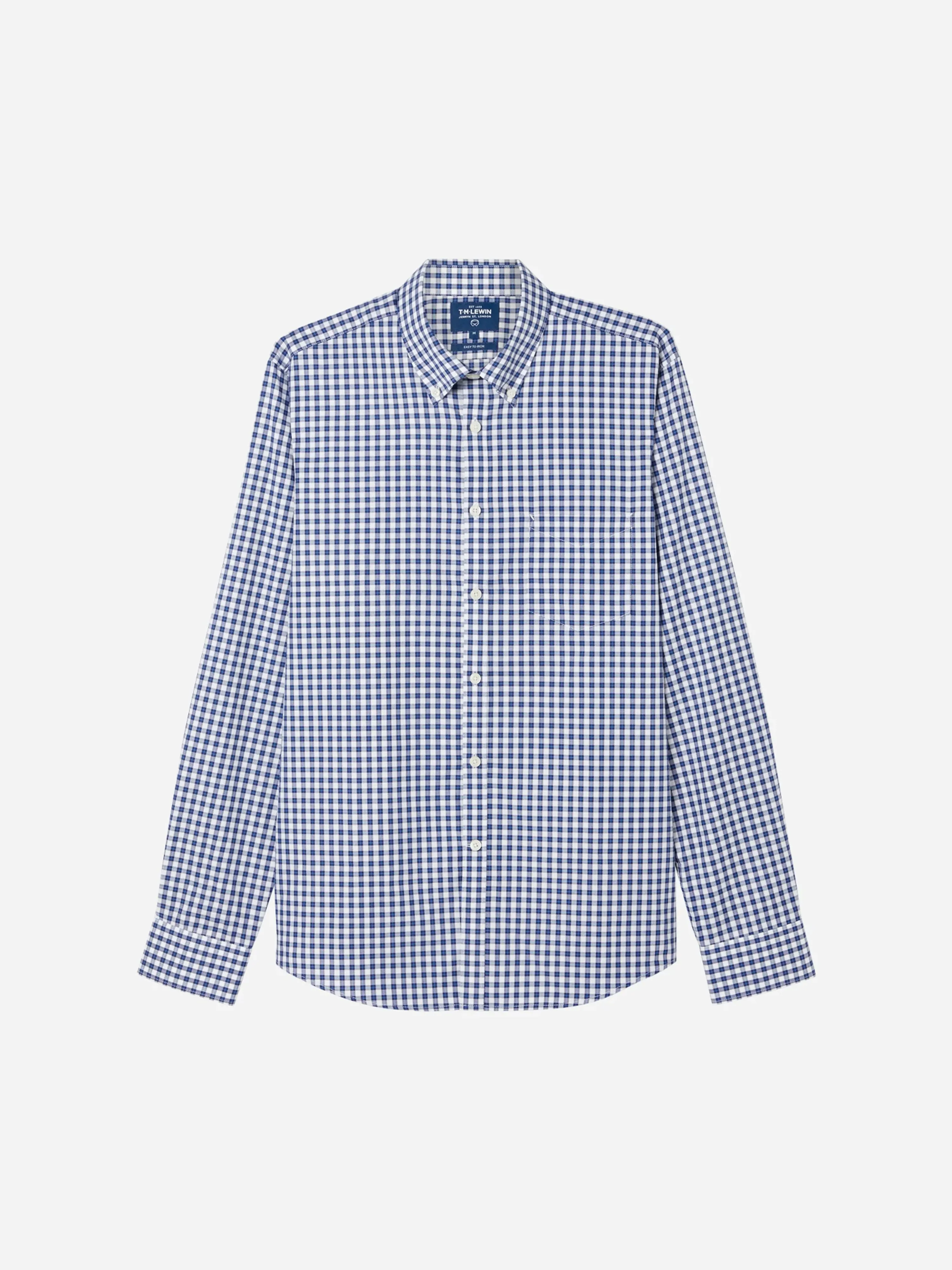 Royal Oxford Slim Fit Check Navy Blue Shirt