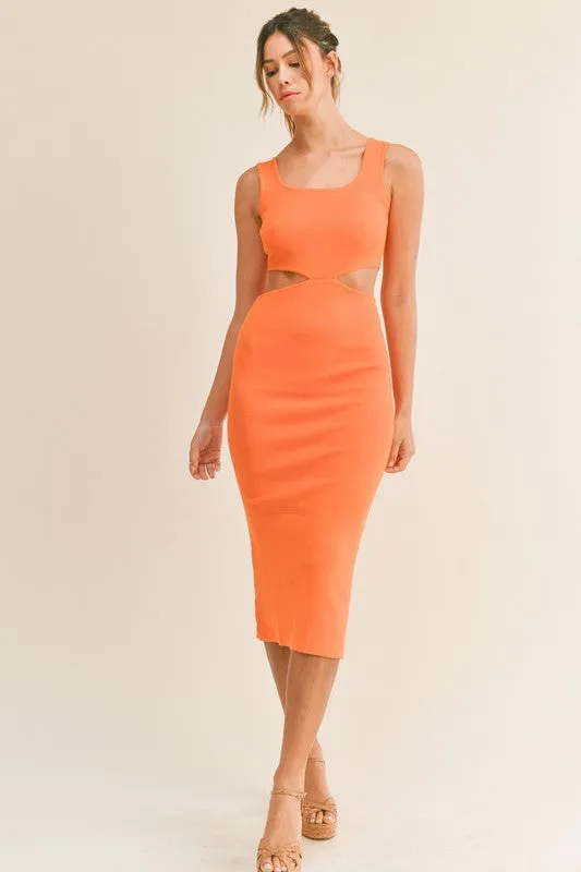 Salem Cut Out Knit Midi Dress Orange