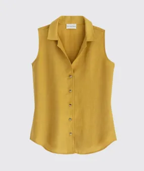 SAMPLE SALE<br>Mustard Linen Sleeveless Shirt<br>Medium