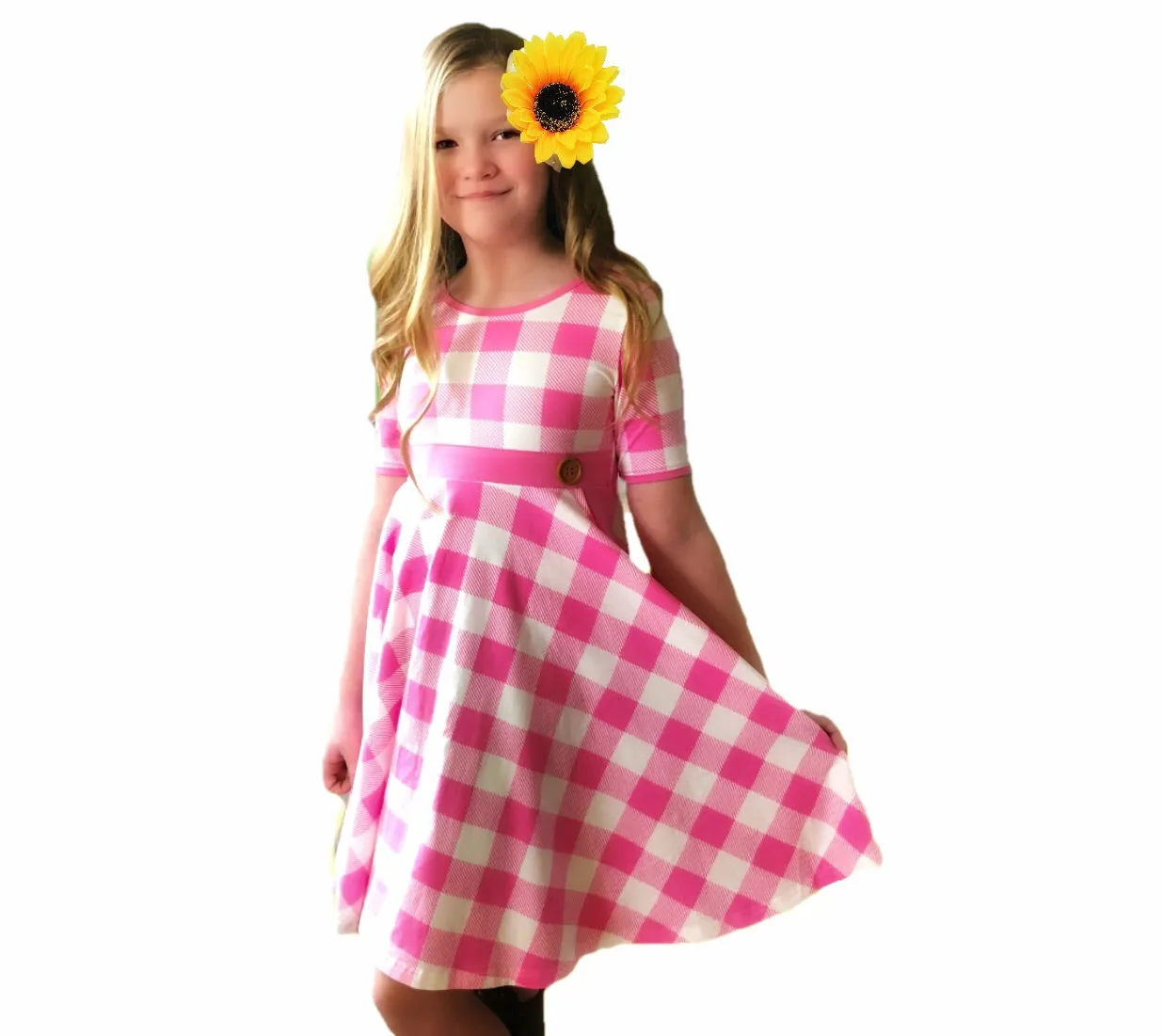 School girl Plaid Twirl dress in Pink