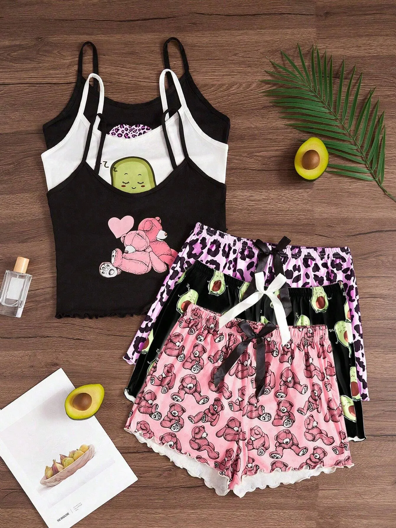 SHEIN 3pcs/Set Cartoon Print Camisole & Shorts Pajama Set