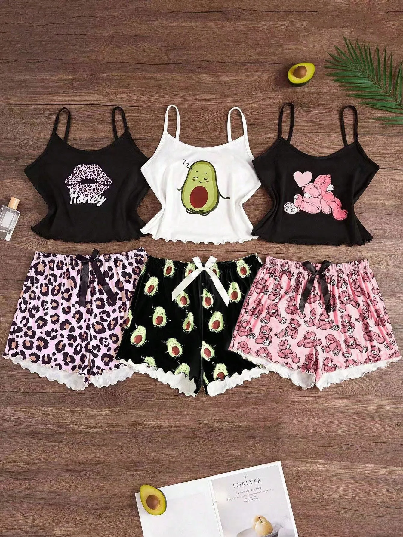 SHEIN 3pcs/Set Cartoon Print Camisole & Shorts Pajama Set