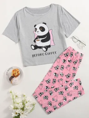 SHEIN Cartoon Panda Print Pyjama Set