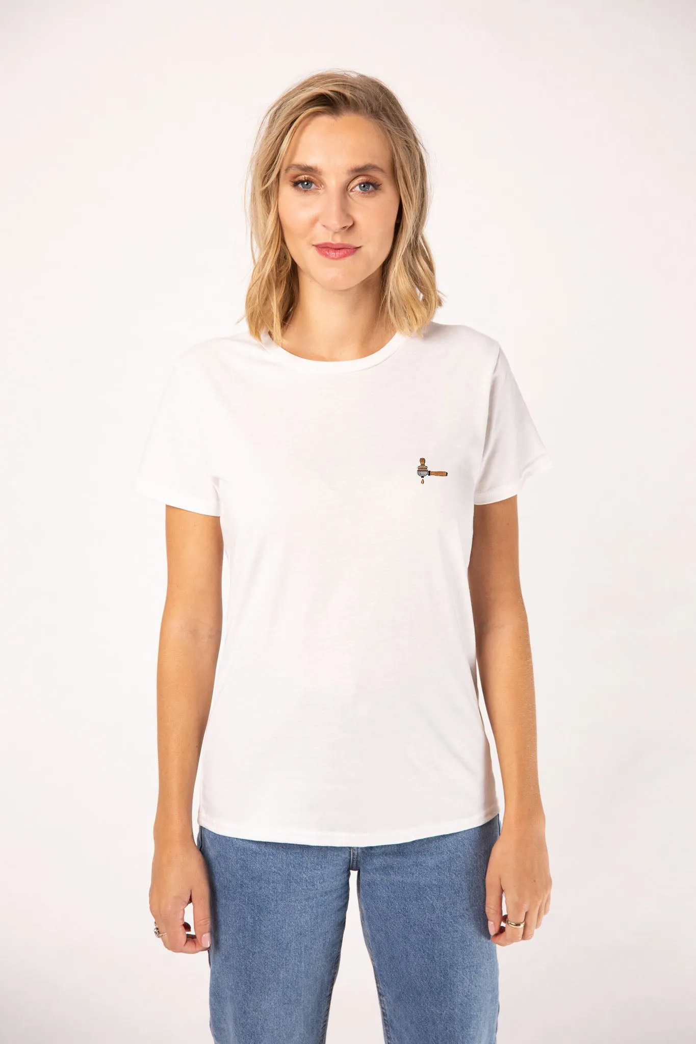 Siebträger & Tamper | Besticktes Bio Baumwoll Frauen T-Shirt