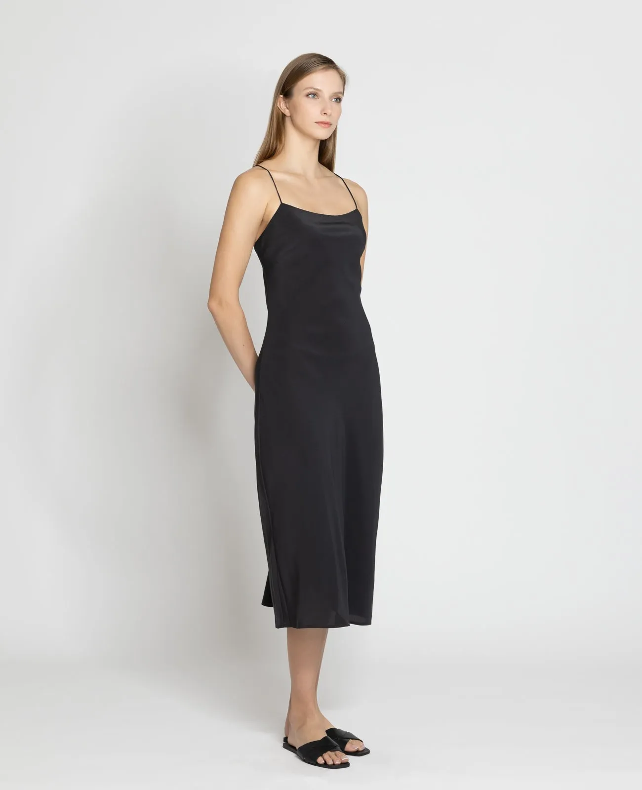 Silk Straight Neck Slip Dress