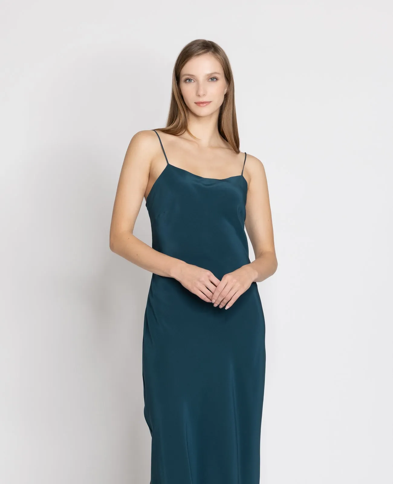 Silk Straight Neck Slip Dress