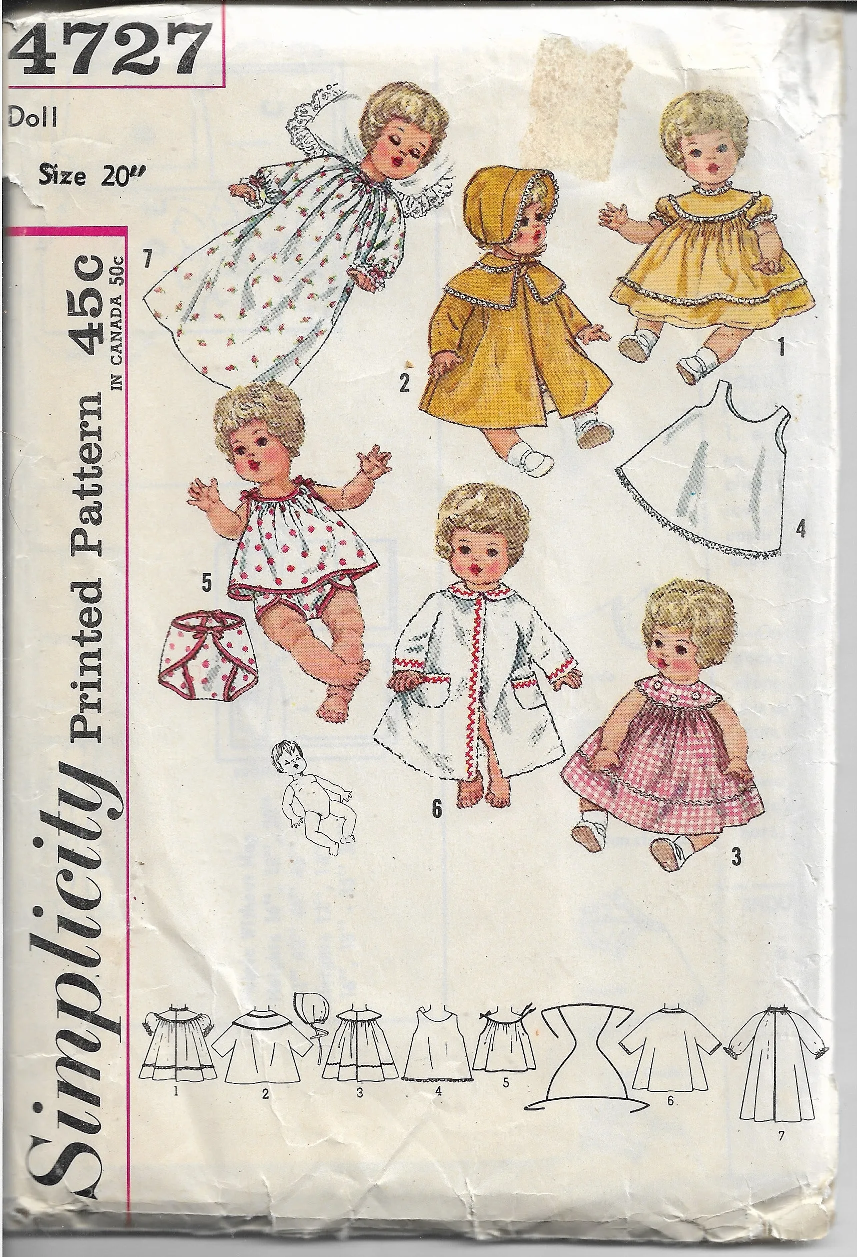 Simplicity 4727 Doll Wardrobe Pattern Betsy Carrie Vintage Sewing Pattern 1960s