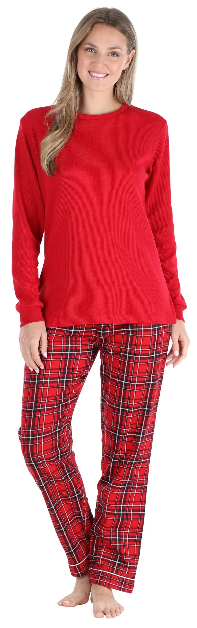 SleepytimePJs Family Matching Red Plaid Flannel Thermal Pajamas for the Family