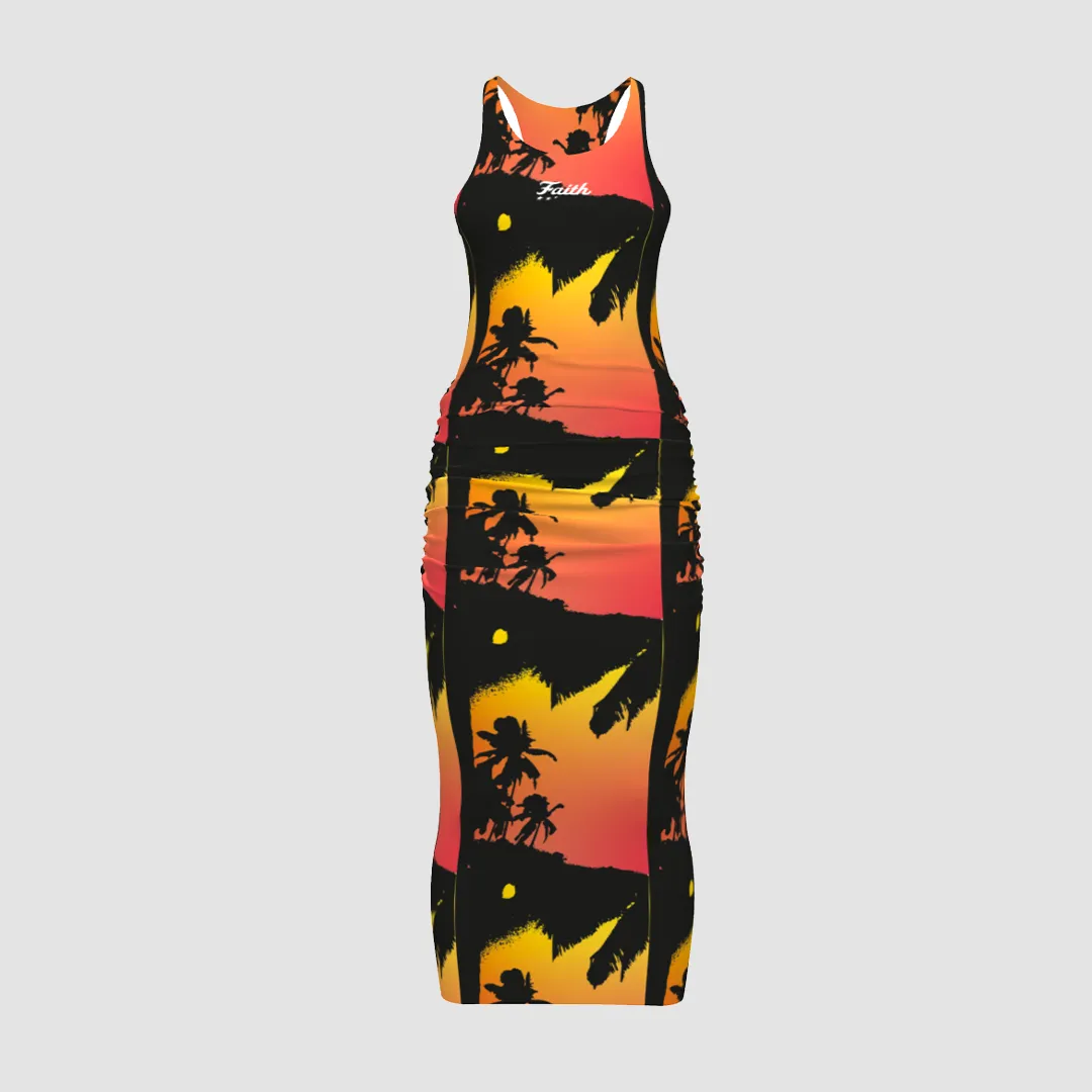 SLEEVELESS PALM TREE DRESS