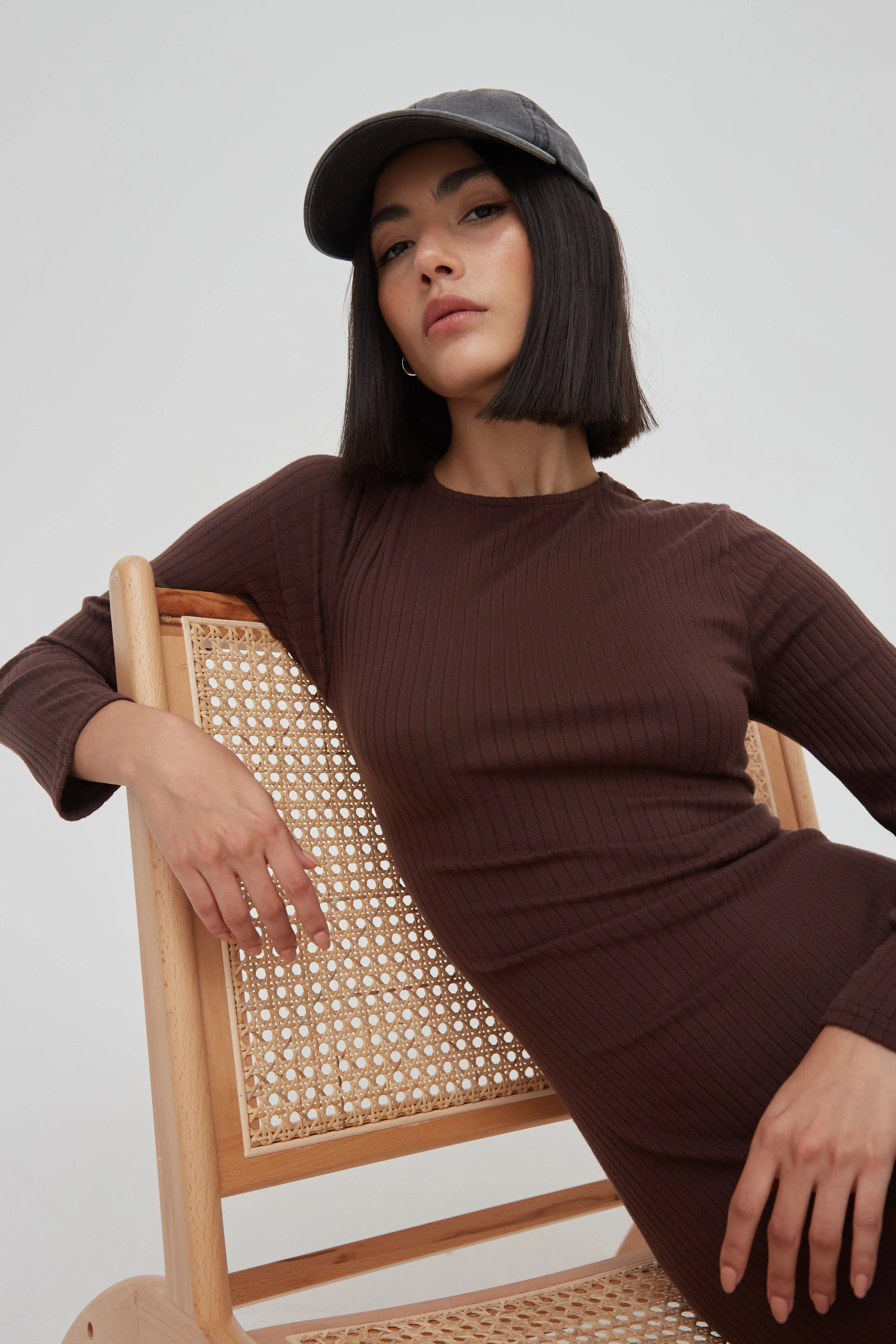 SOFT RIB CREW NECK MIDAXI DRESS