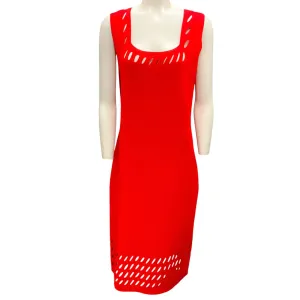 St. John Red 2023 Cut-Out Detail Square Neck Sleeveless Stretch Knit Dress