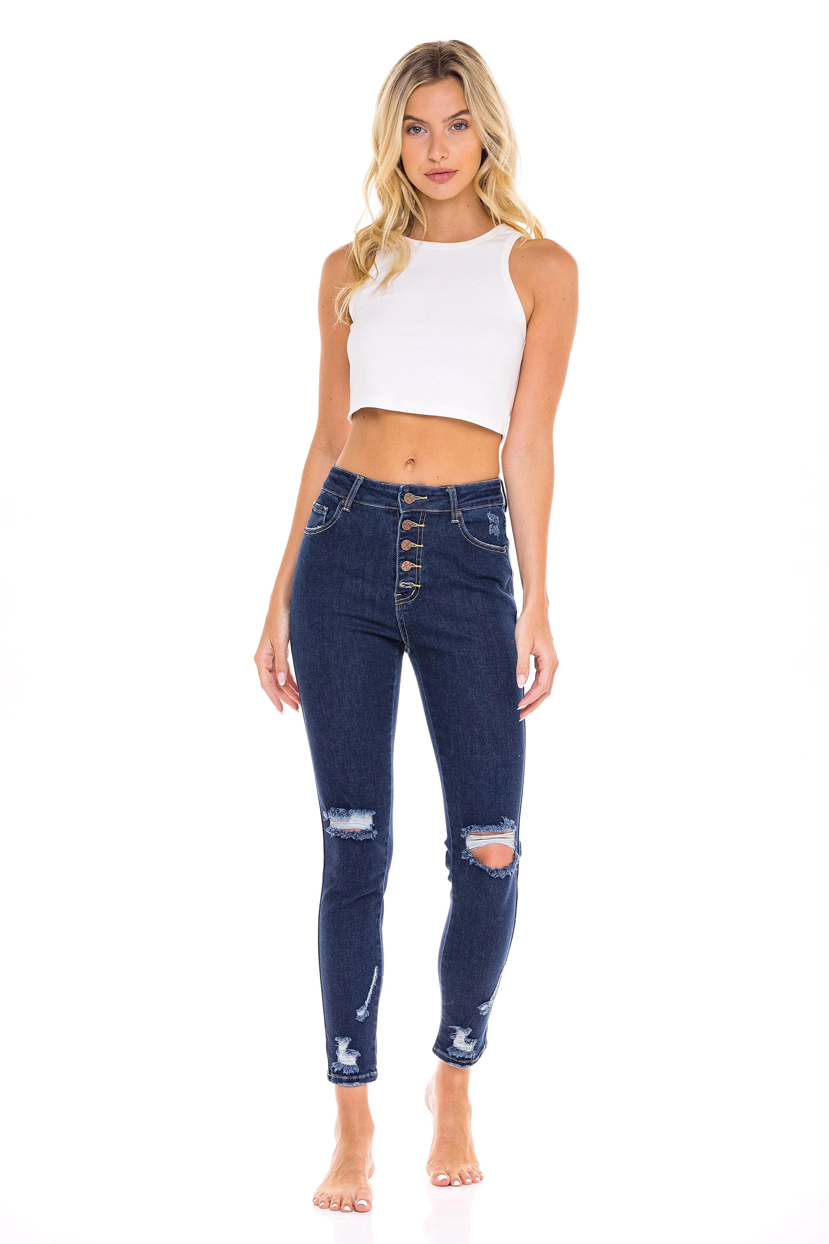 Star Stitched Pockets - Stretchy High Waisted Jeans - The Rose