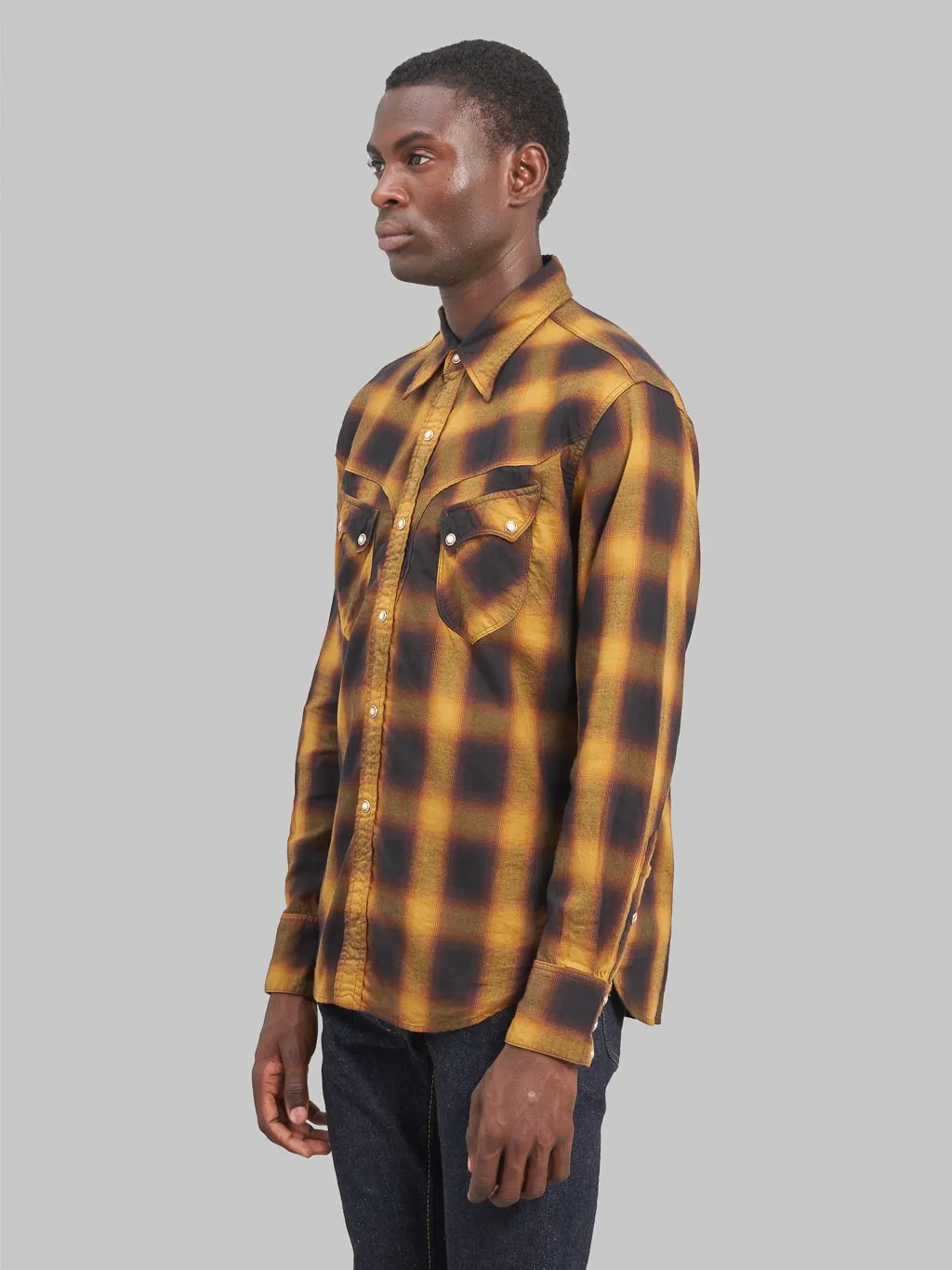 Stevenson Overall Co. Cody Plaid Twill Shirt Camel x Black