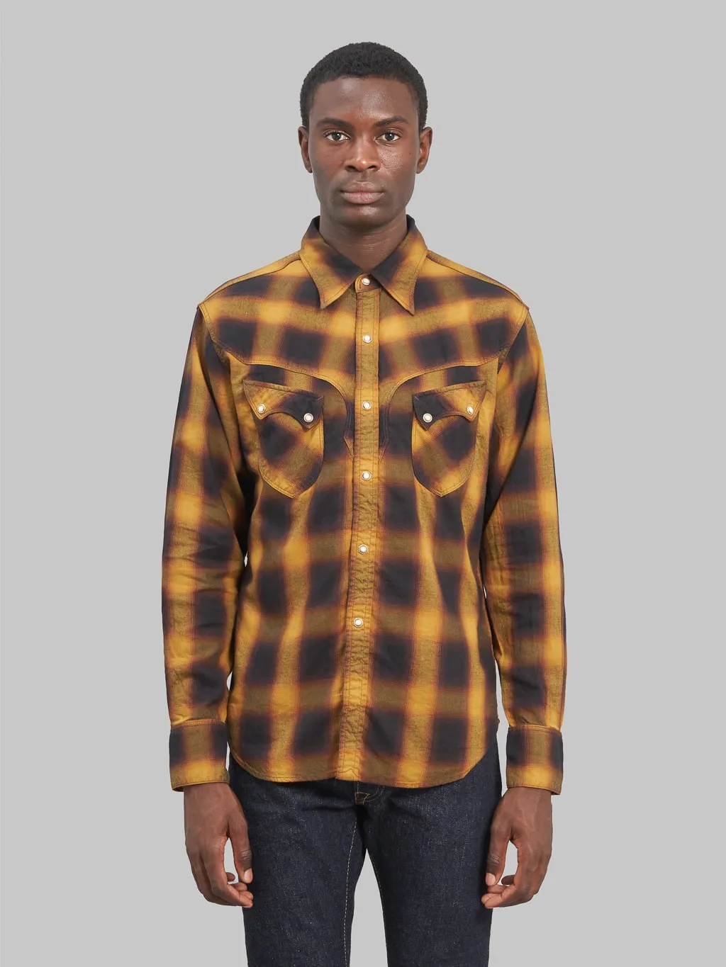 Stevenson Overall Co. Cody Plaid Twill Shirt Camel x Black