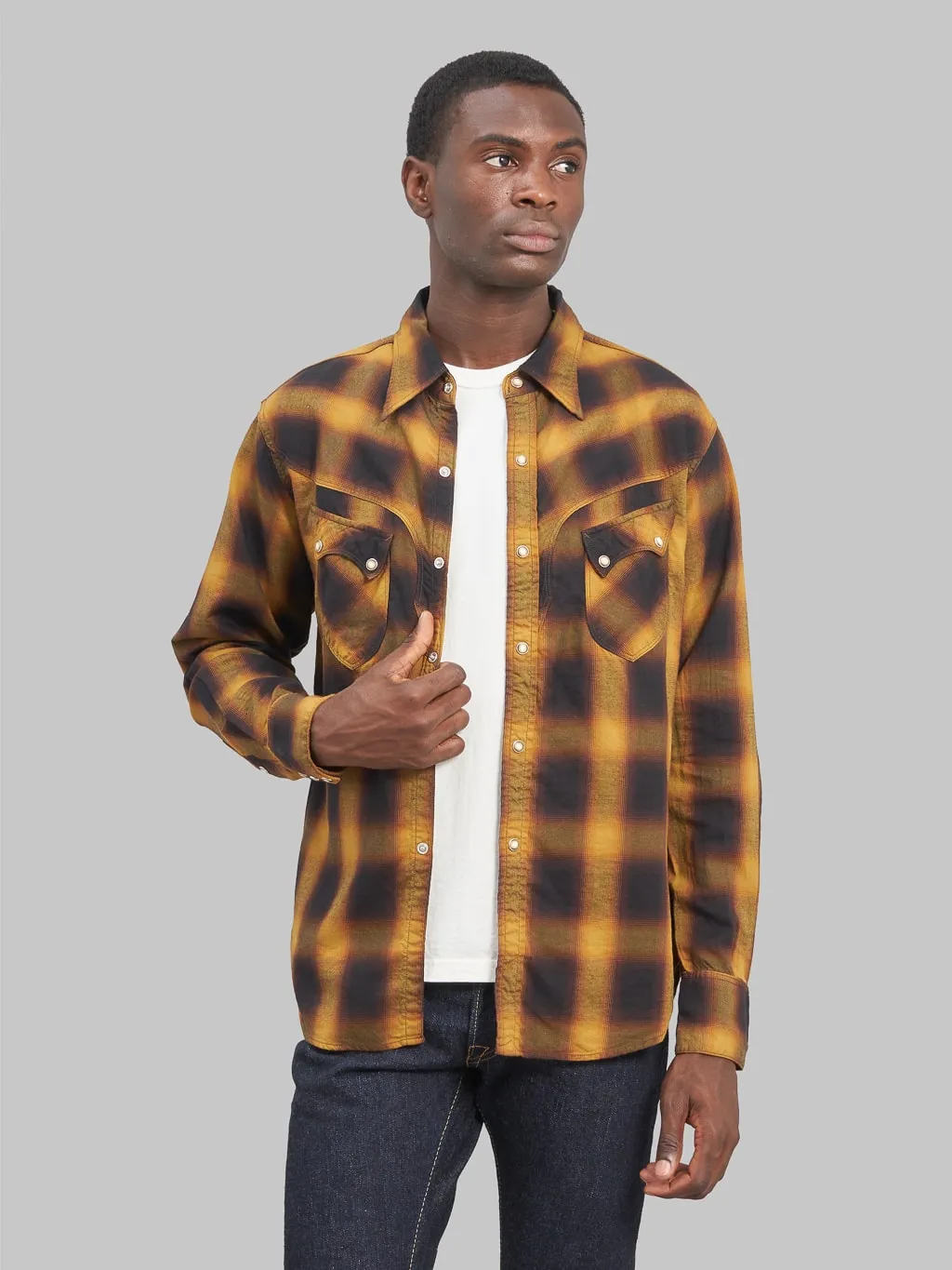 Stevenson Overall Co. Cody Plaid Twill Shirt Camel x Black