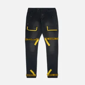 Strapped Up Slim Utility Jeans Black Denim Yellow