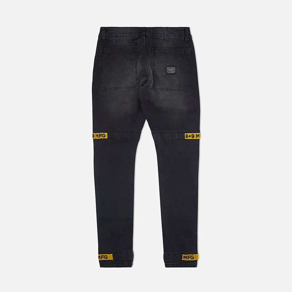 Strapped Up Slim Utility Jeans Black Denim Yellow