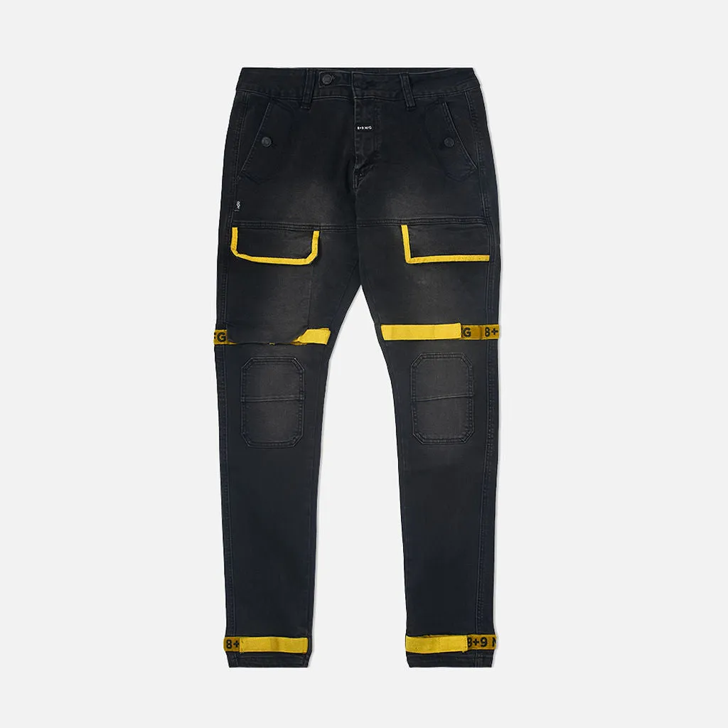 Strapped Up Slim Utility Jeans Black Denim Yellow