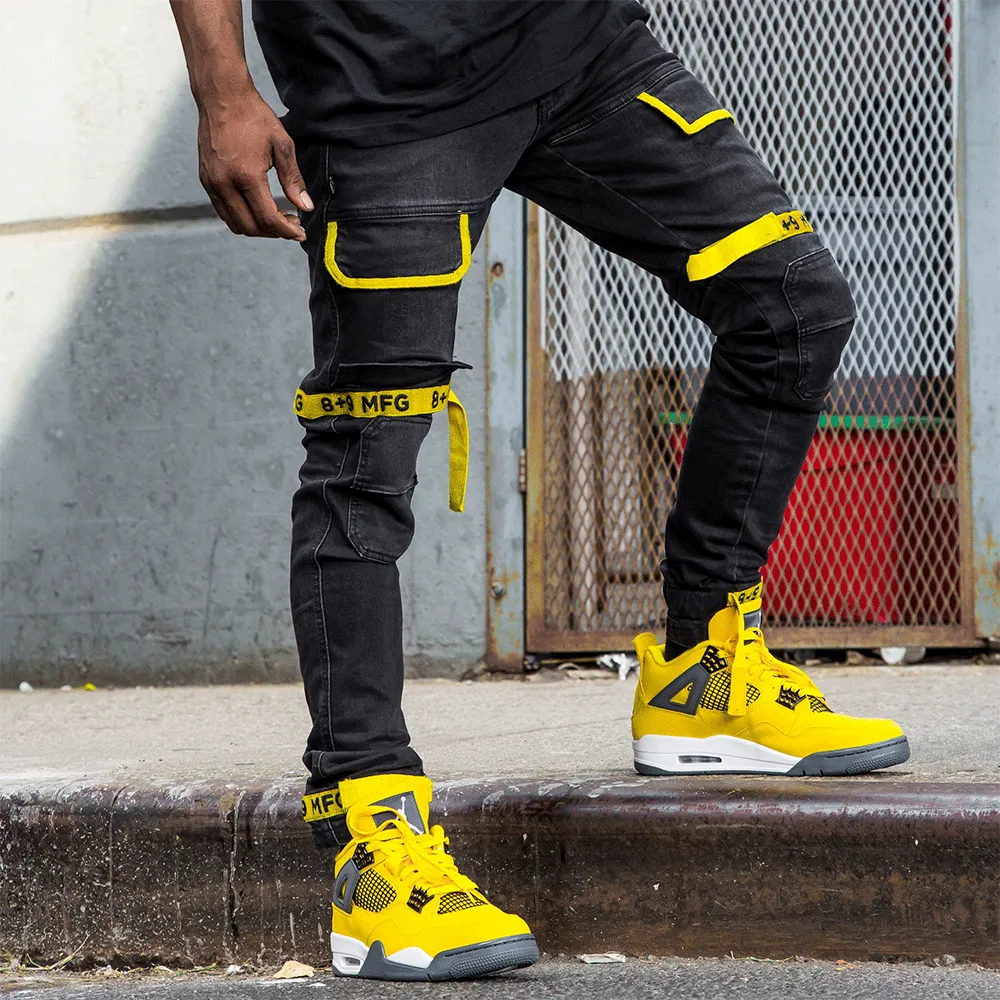 Strapped Up Slim Utility Jeans Black Denim Yellow