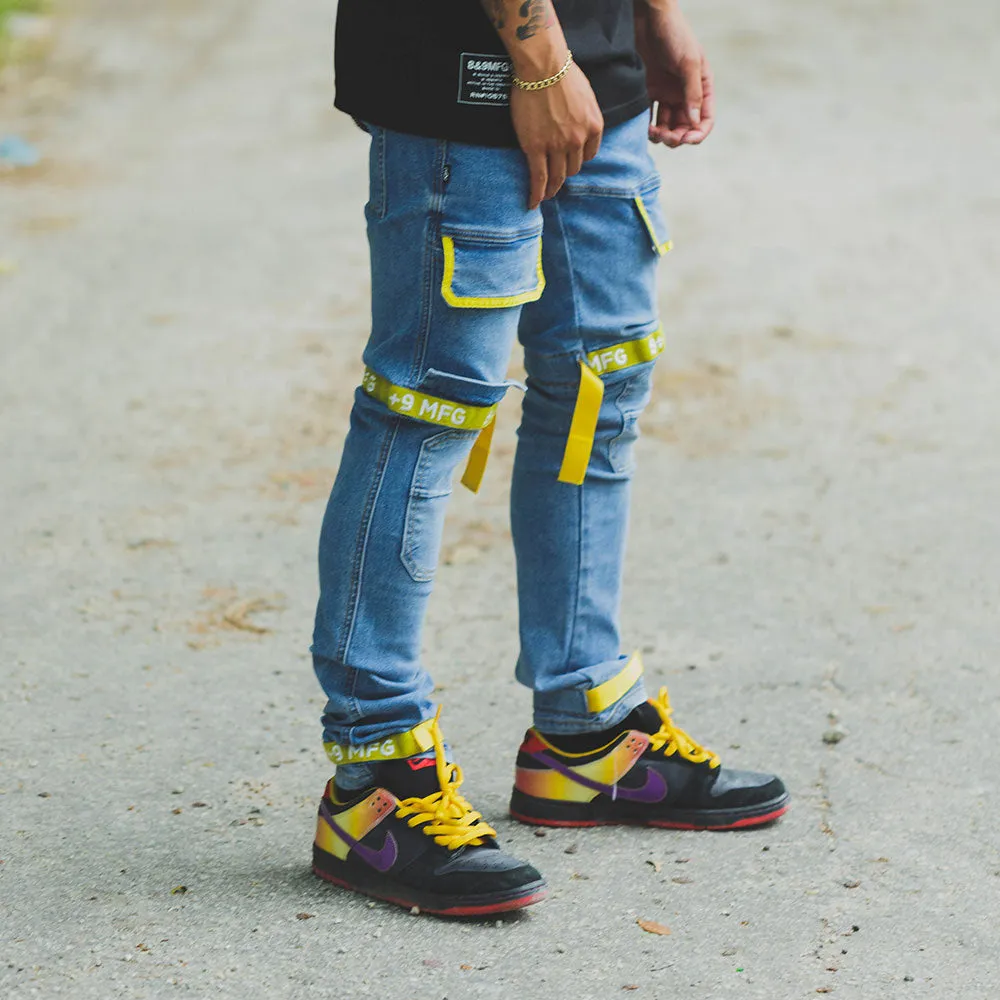 Strapped Up Slim Utility Medium Washed Jeans Yellow