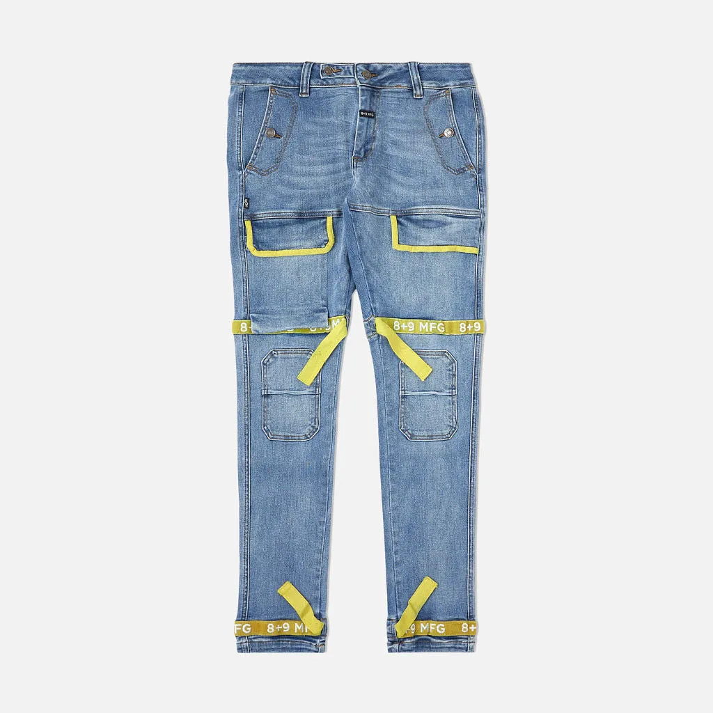 Strapped Up Slim Utility Medium Washed Jeans Yellow