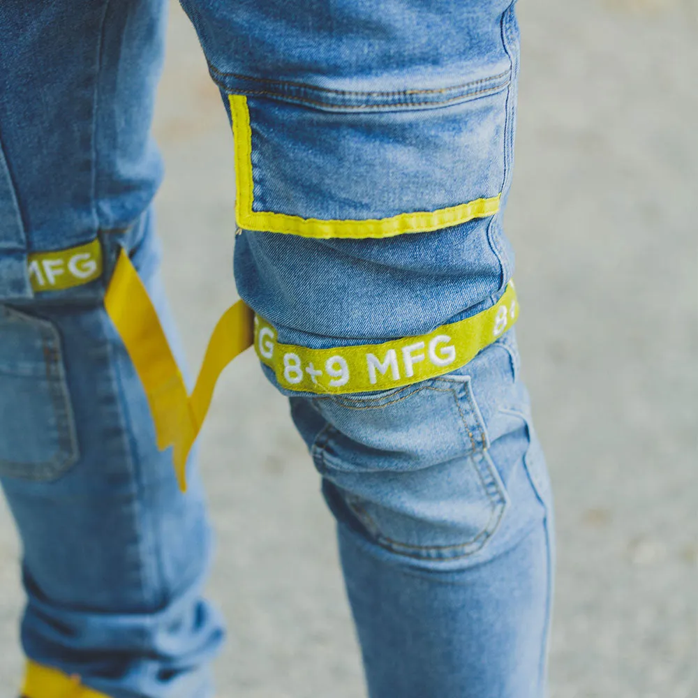 Strapped Up Slim Utility Medium Washed Jeans Yellow