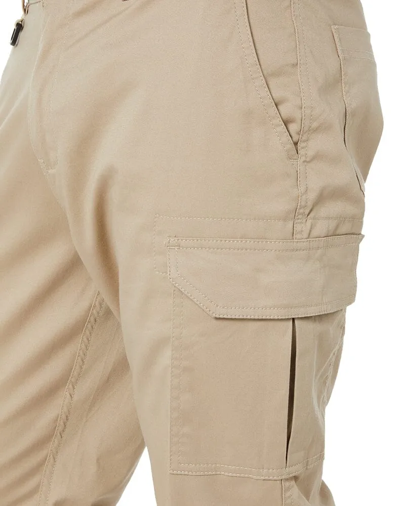 Stretch Cotton Drill Cargo Cuffed Pants - Stone