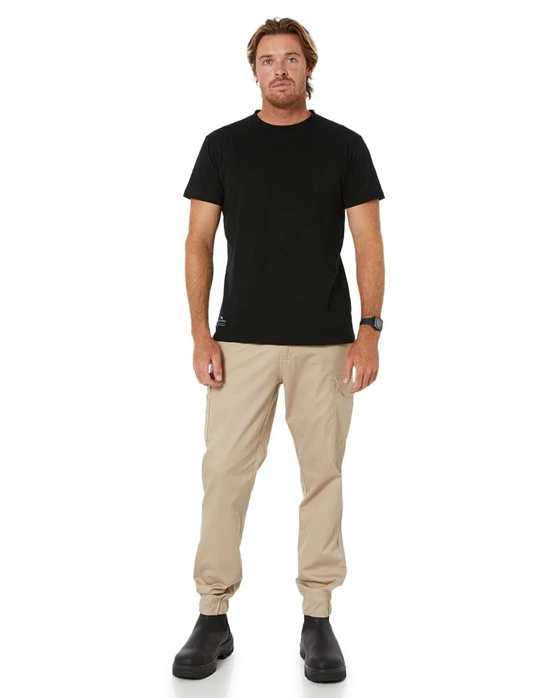 Stretch Cotton Drill Cargo Cuffed Pants - Stone