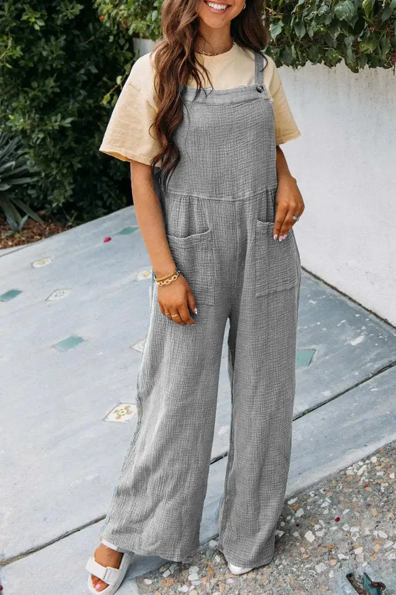 Summer New Women's Casual Solid Color Pocket Square Collar Loose Overalls Jumpsuit Y2k Clothes 2000s Woman Trousers Womens Kpop