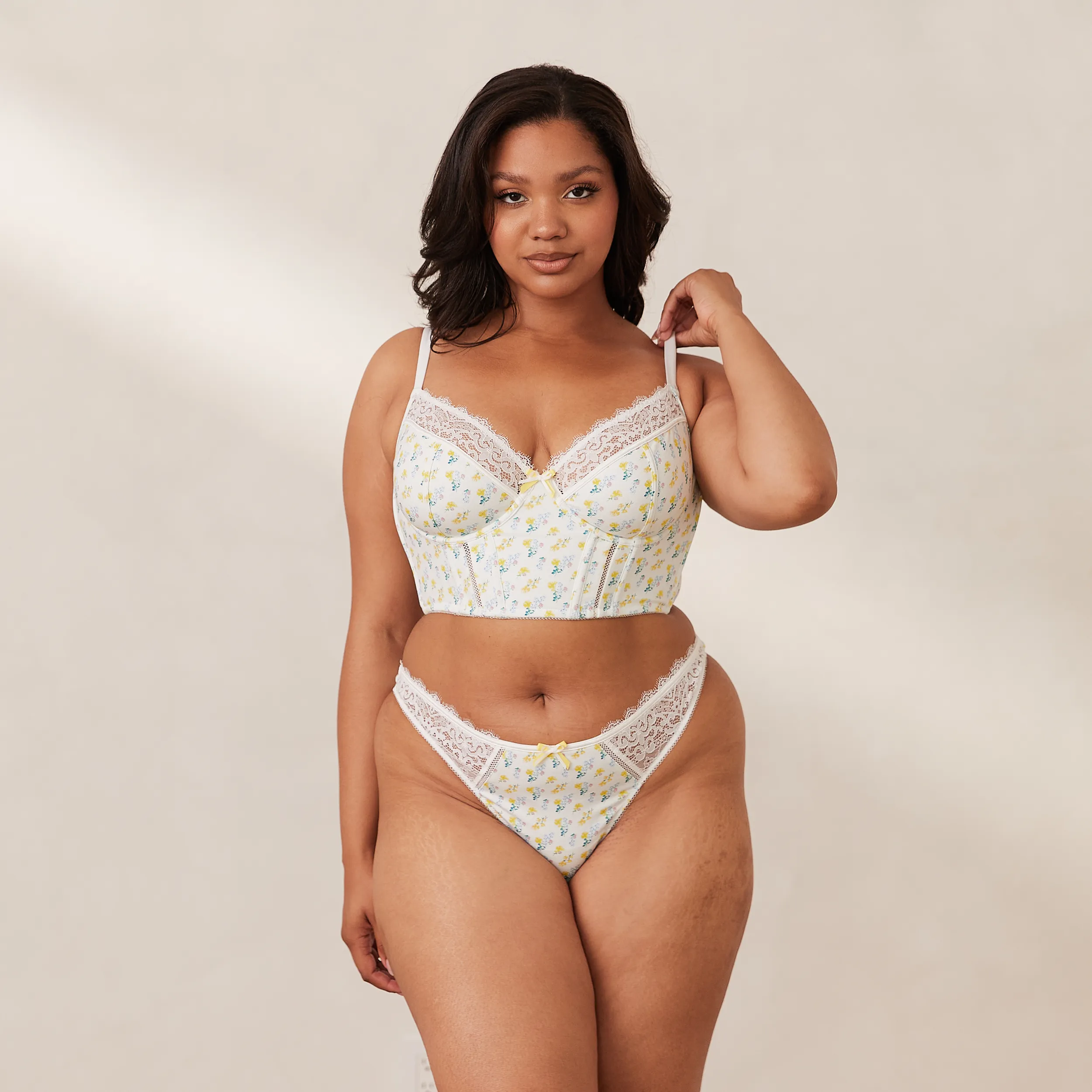 Sweet Longline Bra  - White Floral