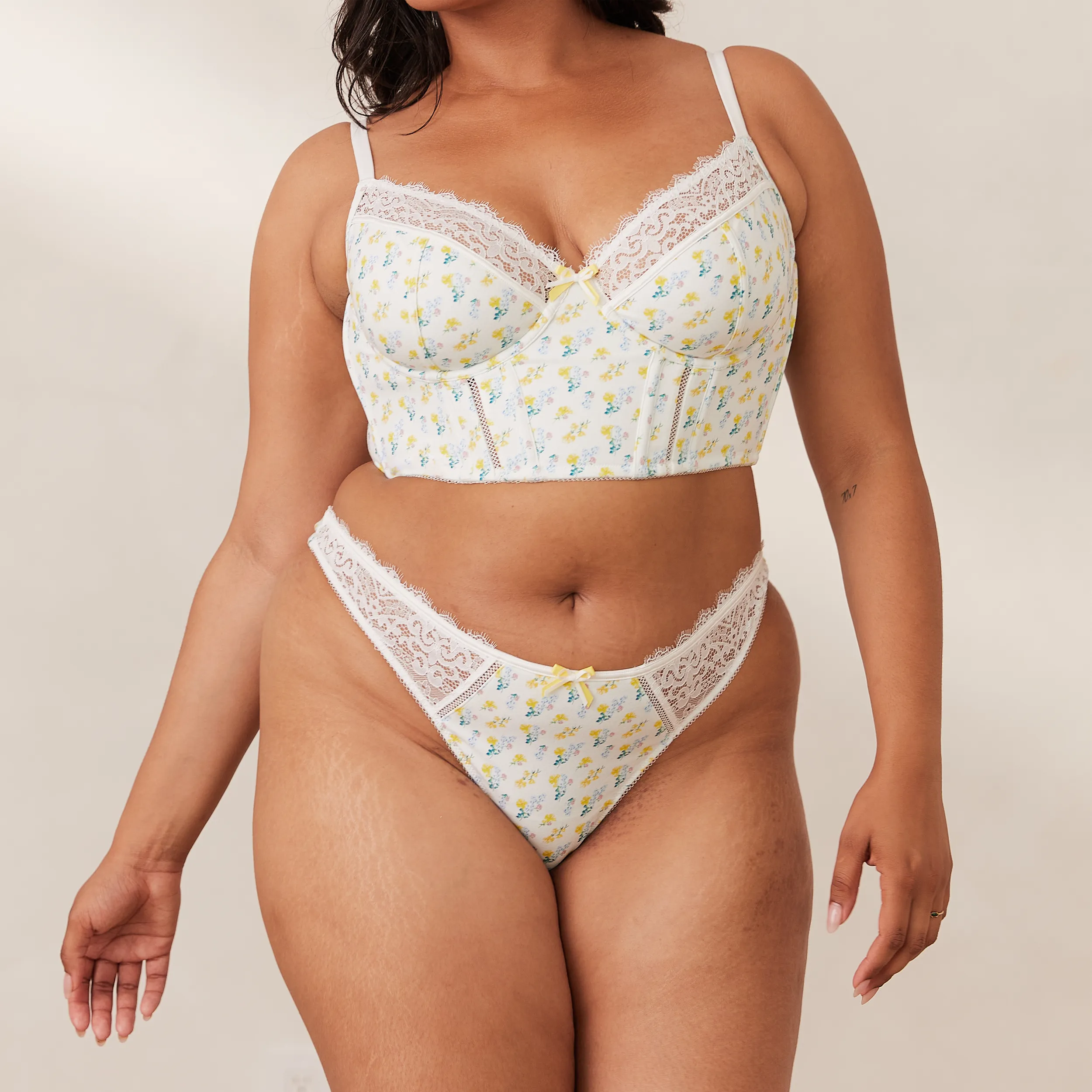 Sweet Longline Bra  - White Floral