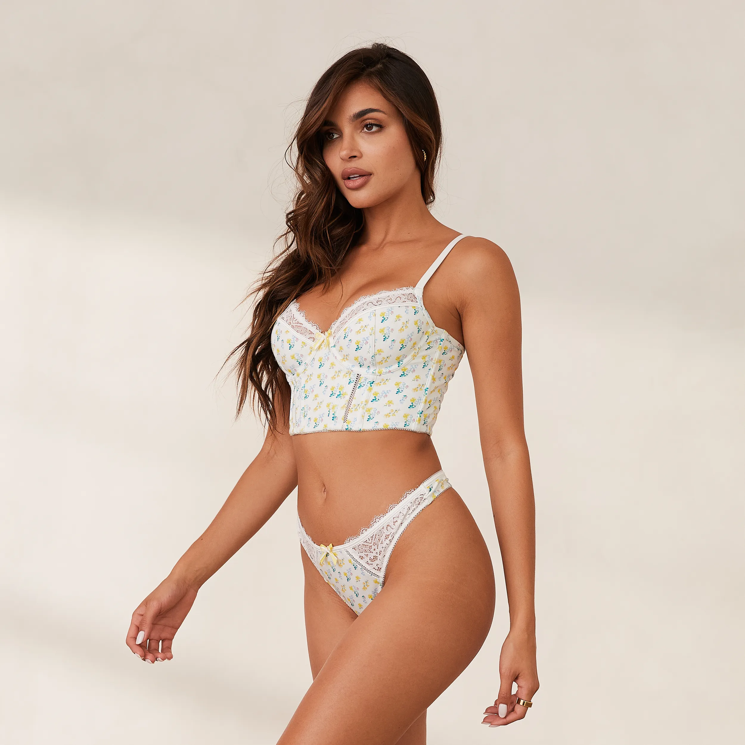 Sweet Longline Bra  - White Floral