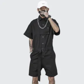 Techwear Button Up Jumpsuit Shorts