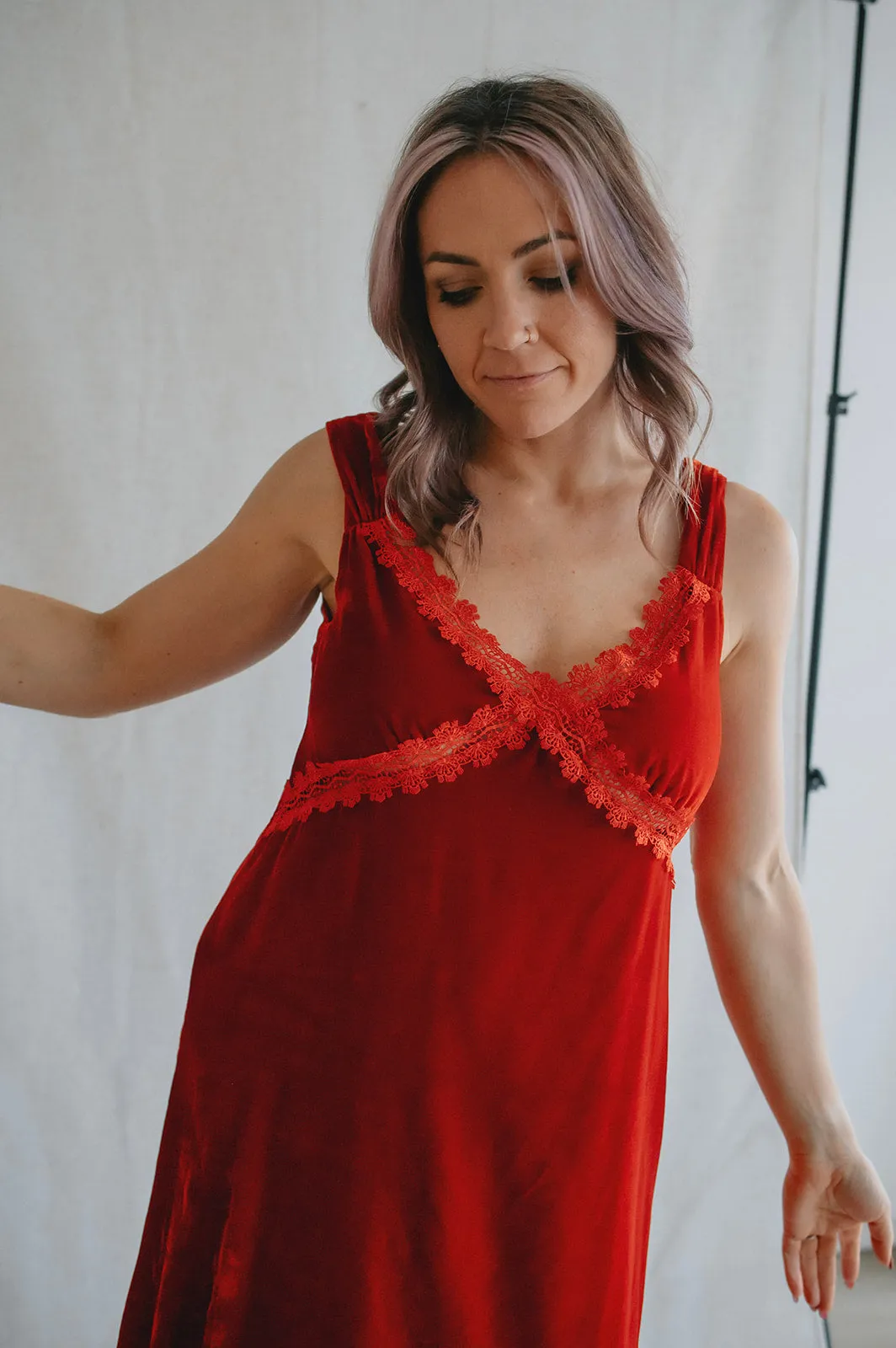 The Leda Velvet Slip Dress by FRNCH