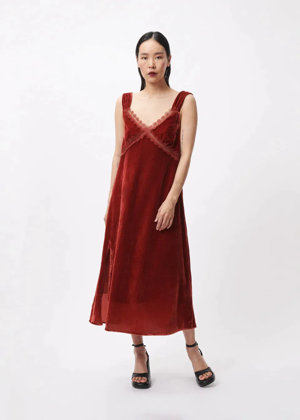 The Leda Velvet Slip Dress by FRNCH