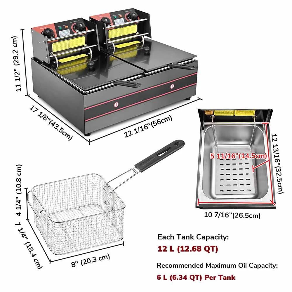 TheLAShop Black Deep Fryer Dual Basket 24L/6.4Gal Oil 5000W