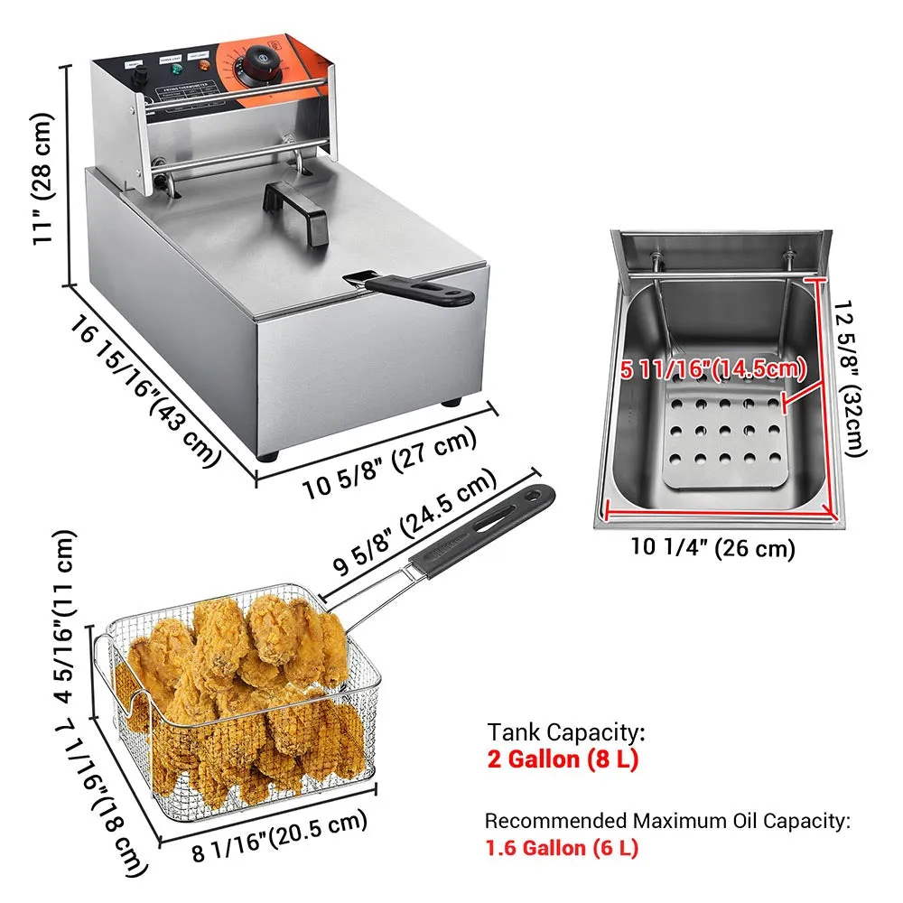 TheLAShop Deep Fryer Commercial 8L/2.2Gal Oil Single Basket 2500W