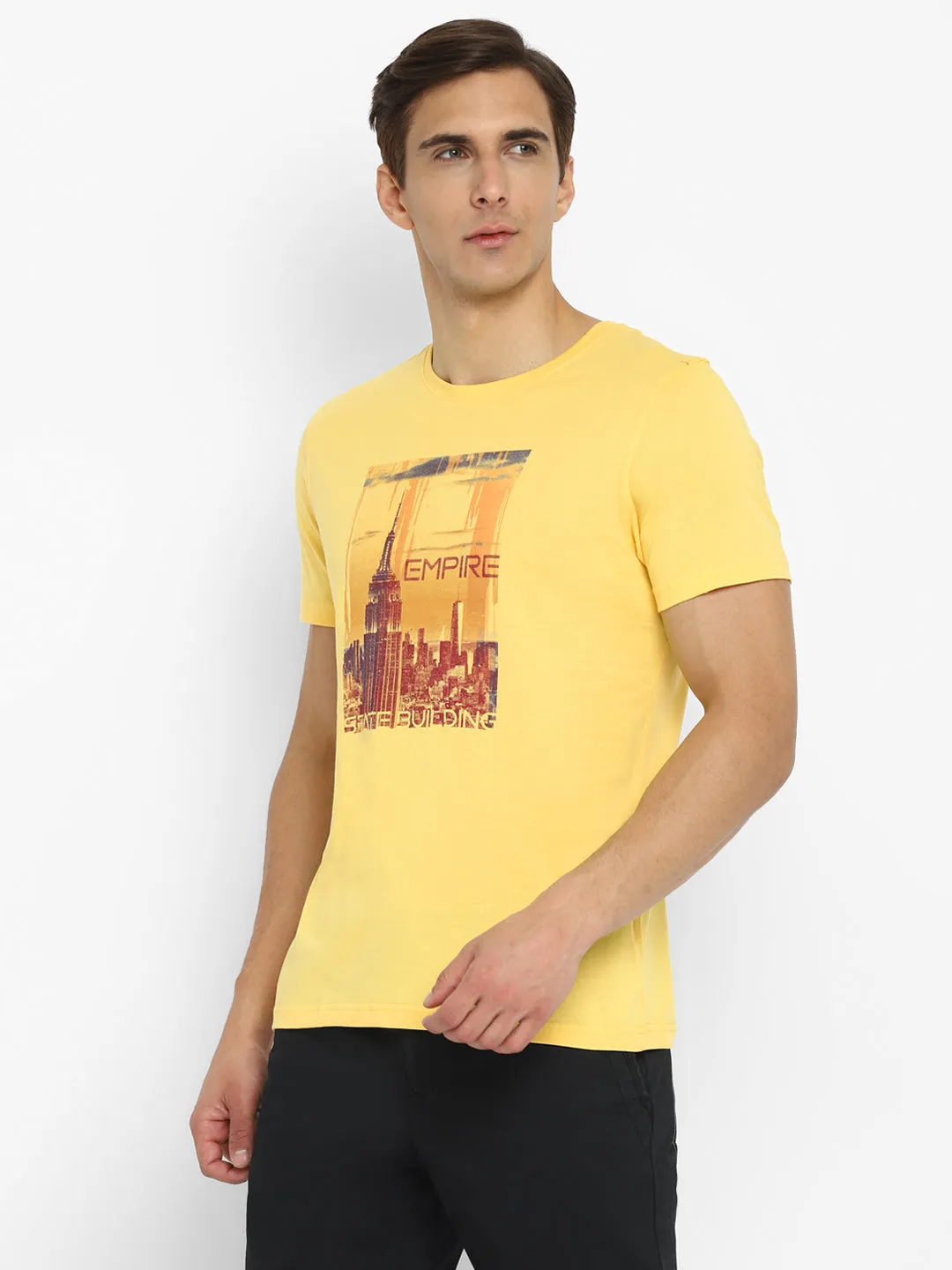 Turtle Men Yellow Cotton Printed Round Neck T-Shirts