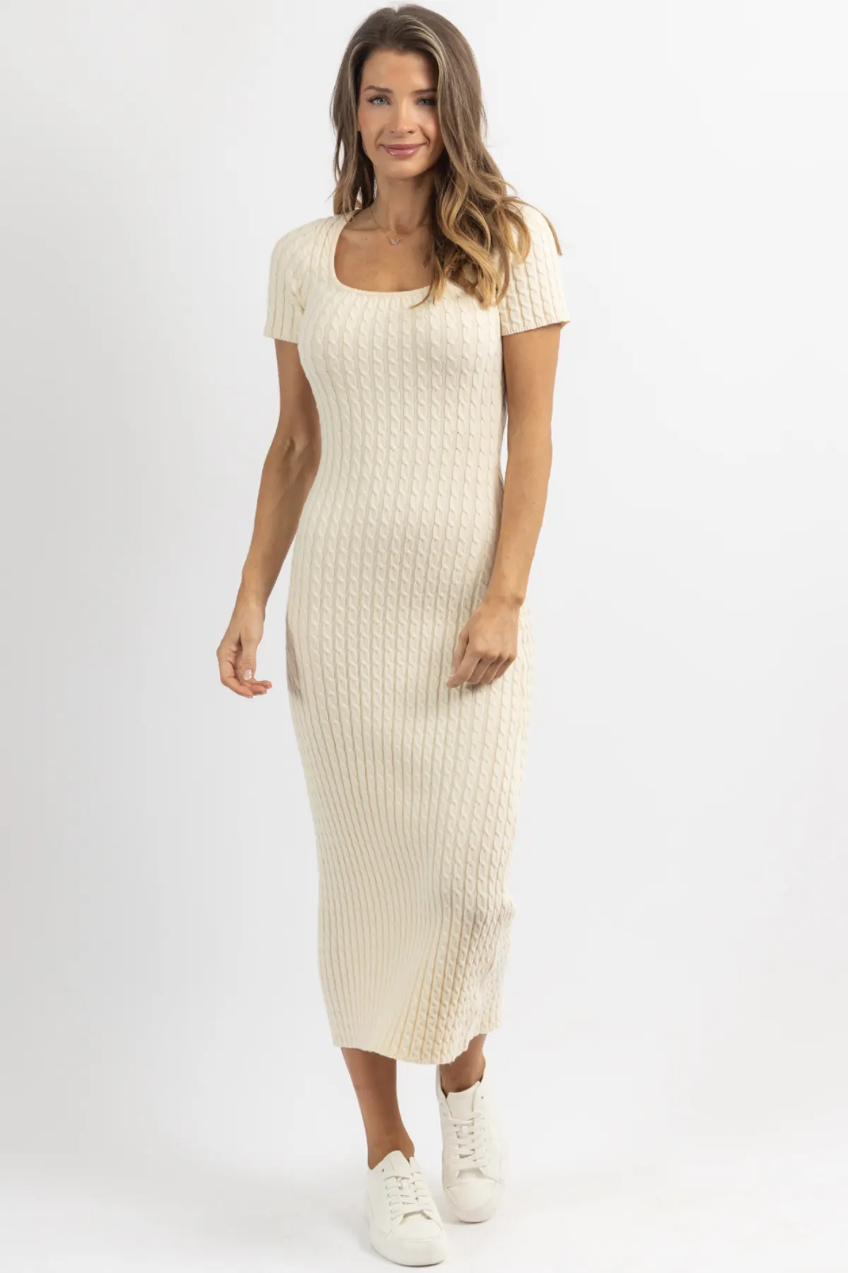 VEDA CREAM CABLEKNIT DRESS