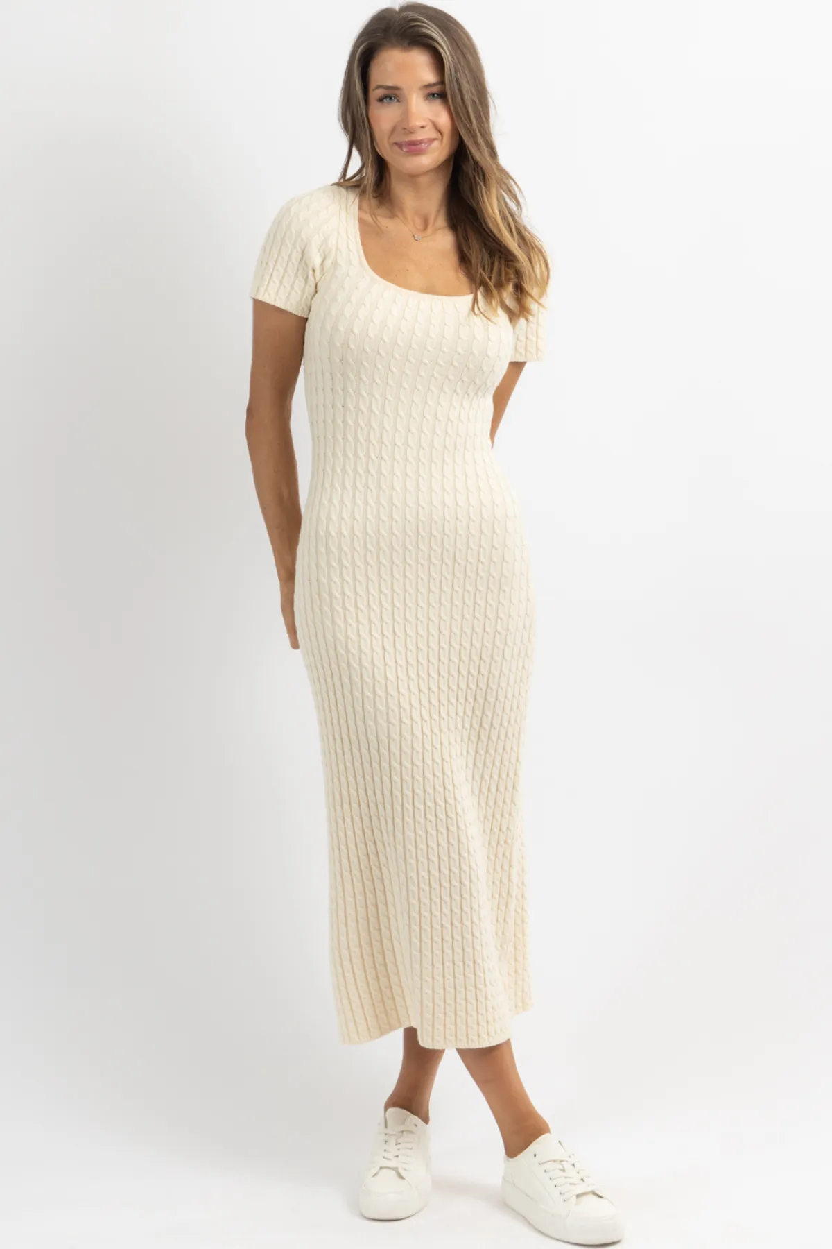 VEDA CREAM CABLEKNIT DRESS