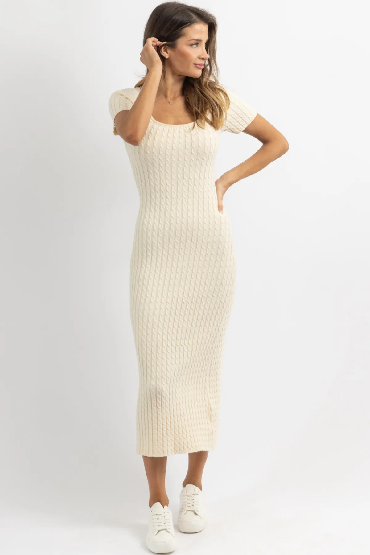 VEDA CREAM CABLEKNIT DRESS