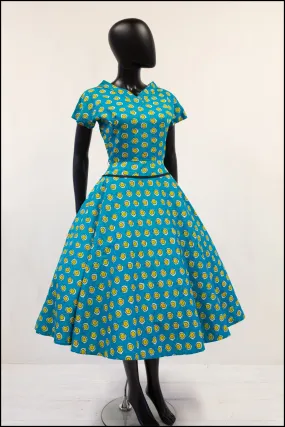 Vintage 1950s Turquoise 'Lemon Slice' Dress