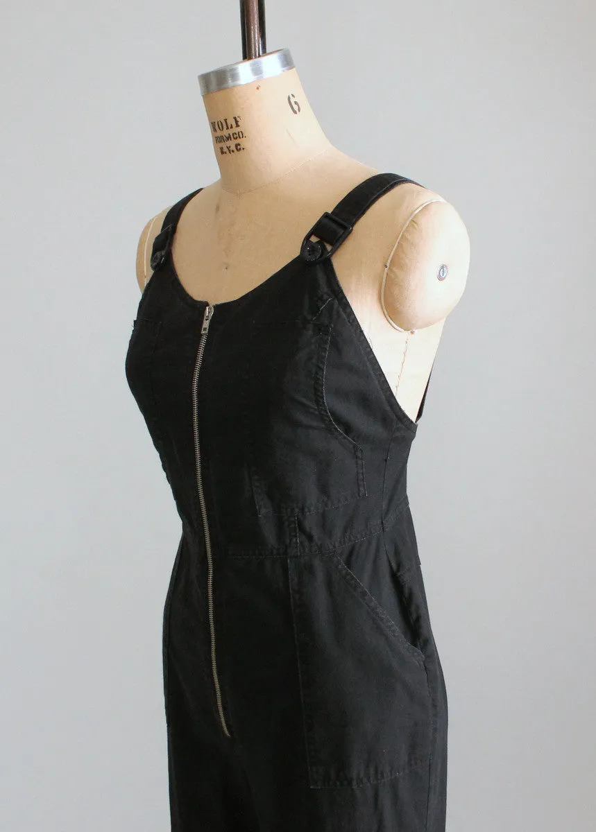 Vintage 1980s Black Zip Front Jumpsuit