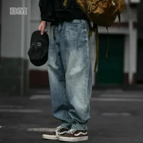 Vintage Denim Cargo Pants Men Streetwear Loose Skate Jeans Casual Harem Trousers