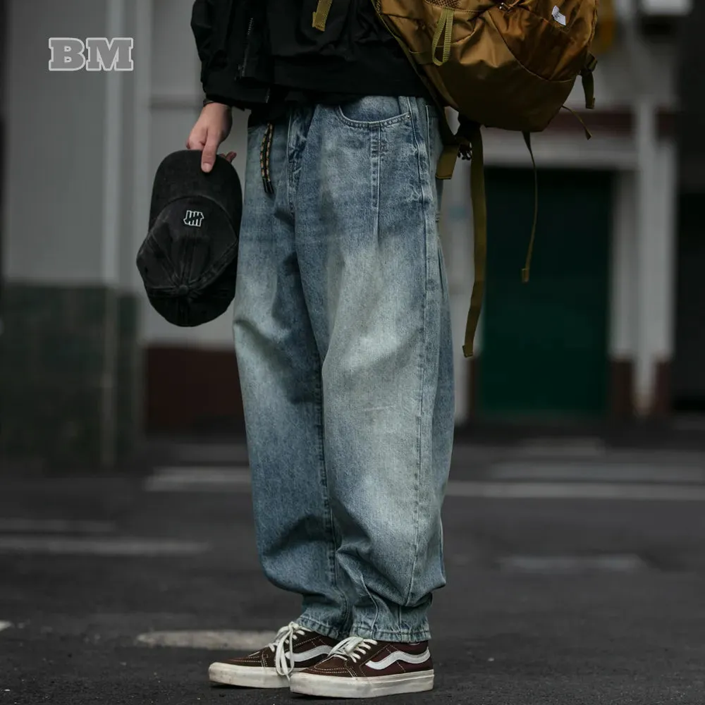 Vintage Denim Cargo Pants Men Streetwear Loose Skate Jeans Casual Harem Trousers