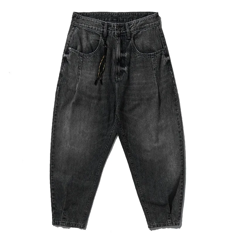 Vintage Denim Cargo Pants Men Streetwear Loose Skate Jeans Casual Harem Trousers