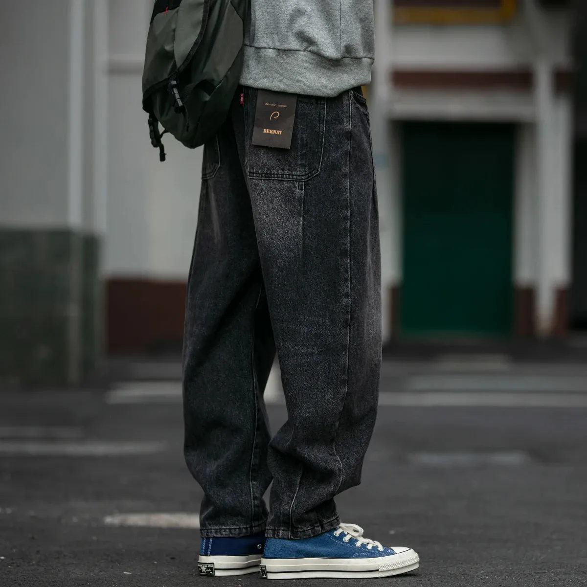 Vintage Denim Cargo Pants Men Streetwear Loose Skate Jeans Casual Harem Trousers