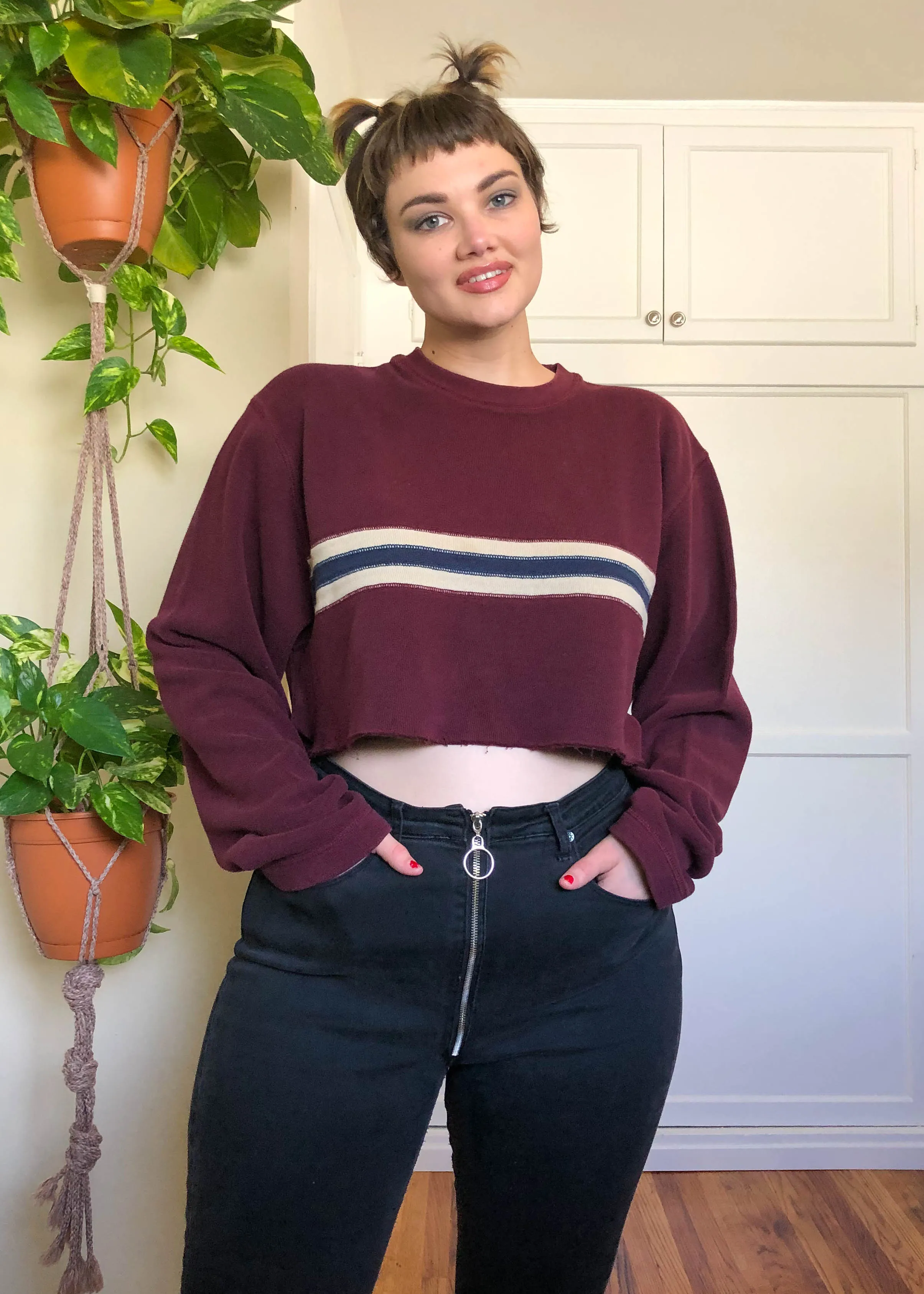 Vintage Gap Burgundy Striped Raw Crop Sweater - 3X/4X