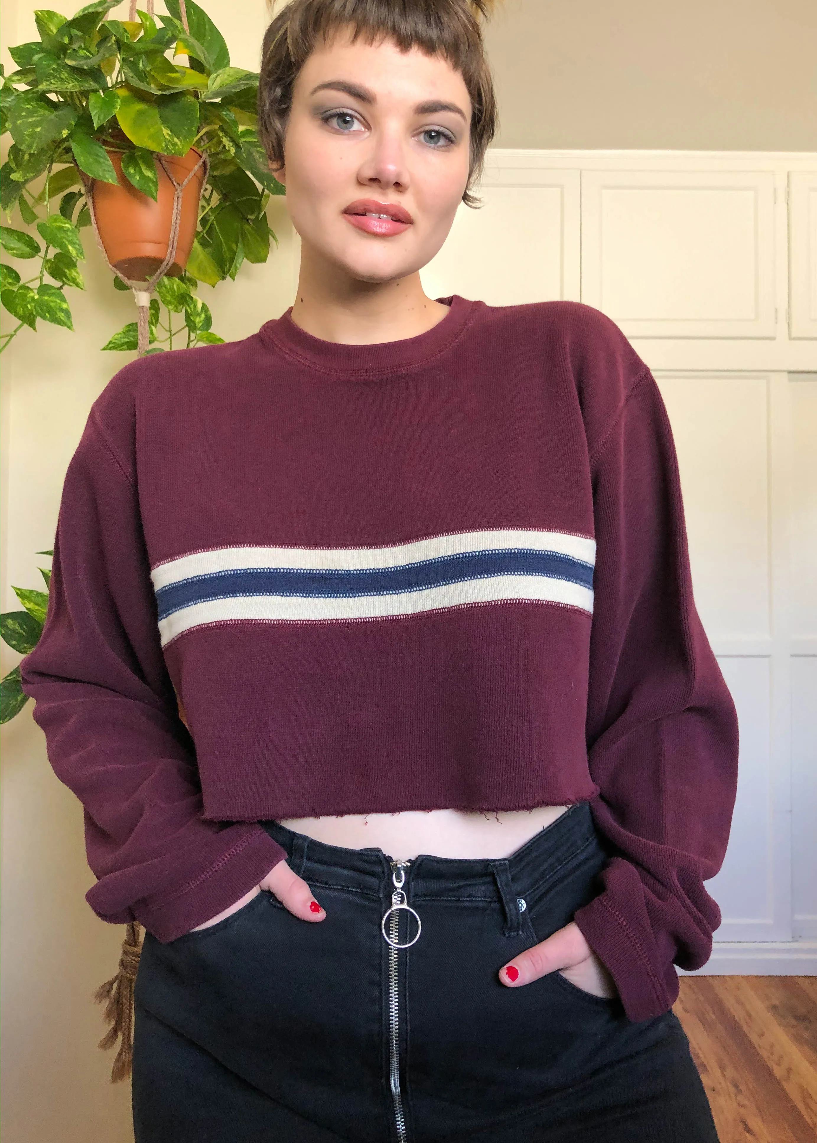 Vintage Gap Burgundy Striped Raw Crop Sweater - 3X/4X